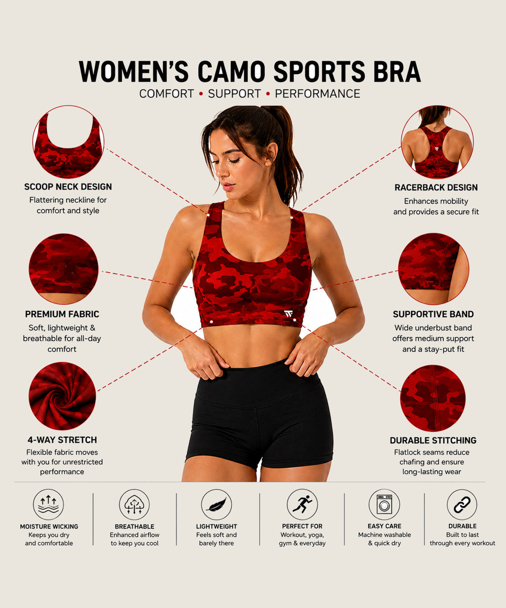 Women's Performance Sports Bra - (Ladies Top) Red Camo