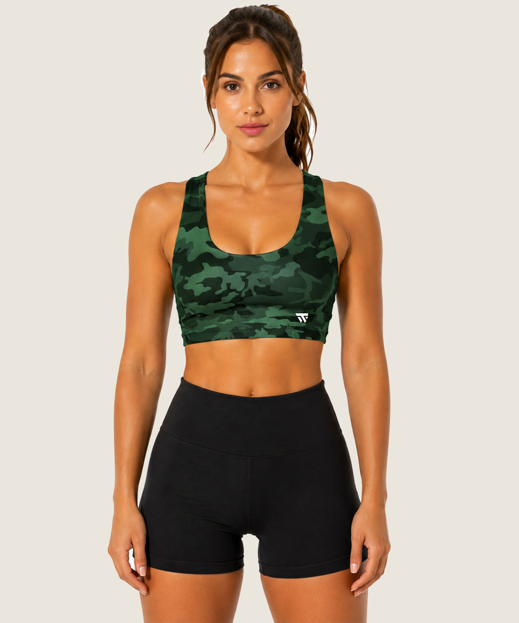 Women's Performance Sports Bra - (Ladies Top) Green Camo