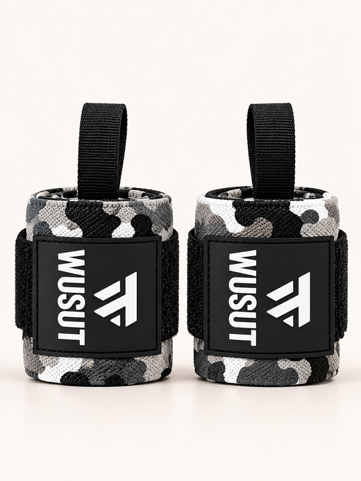 Adjustable Weightlifting Wrist Wraps - Camo White