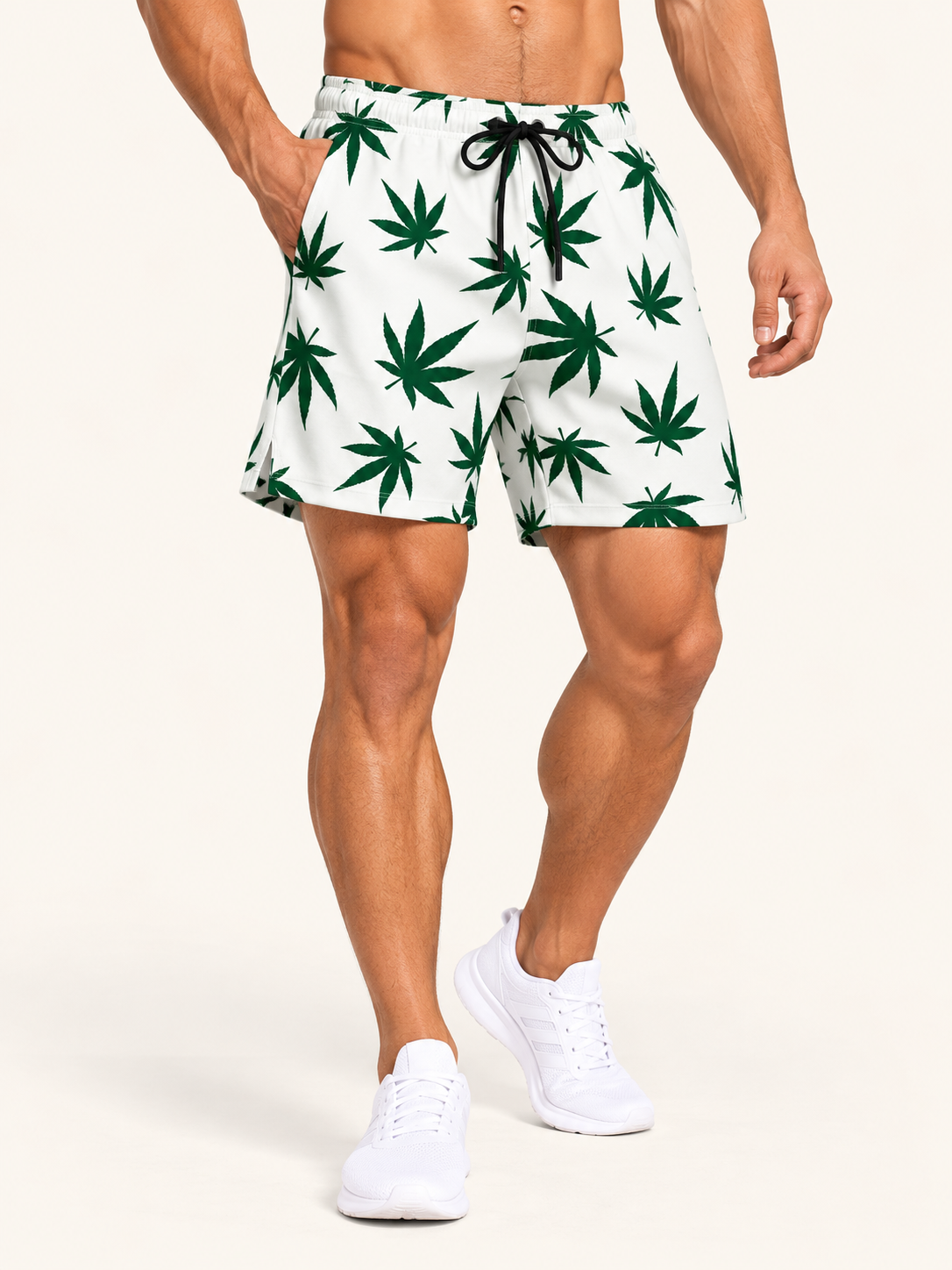Men's Quick-Dry Swim Short - Green Leaves