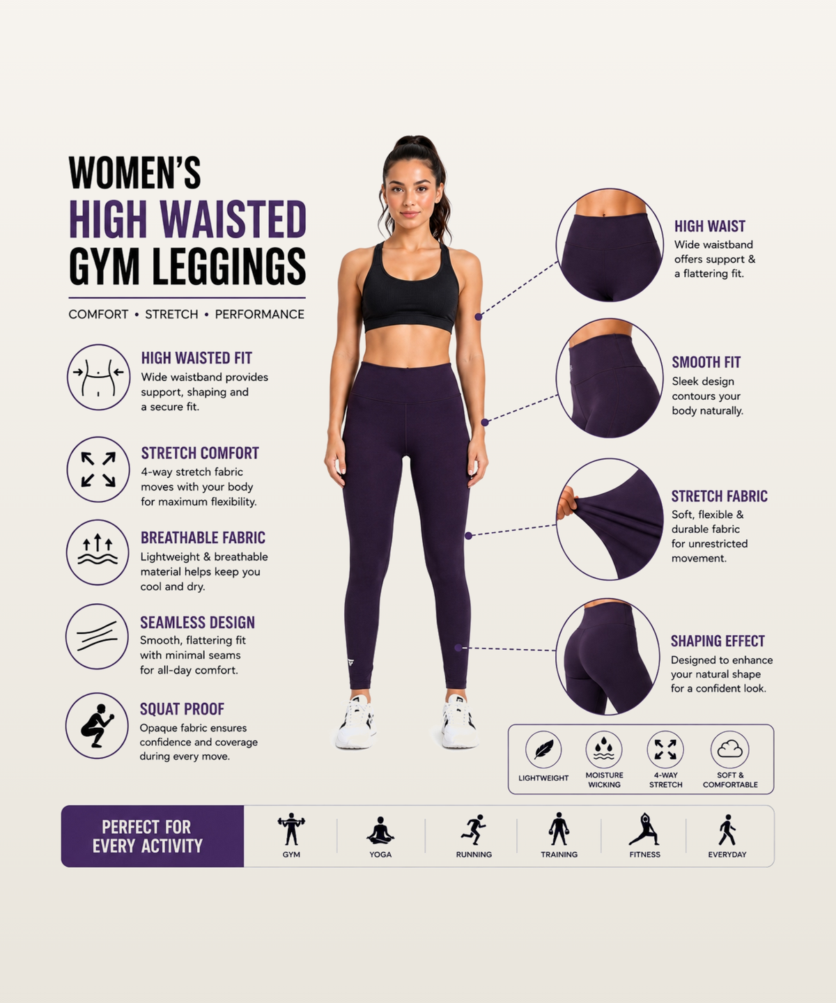 Everyday High-Waist Legging - (Ladies Leggings) Purple