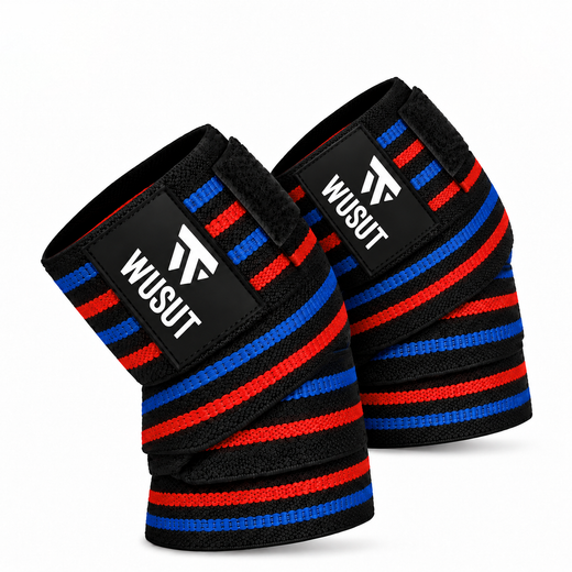 Adjustable Squat Knee Wraps - Red / Blue