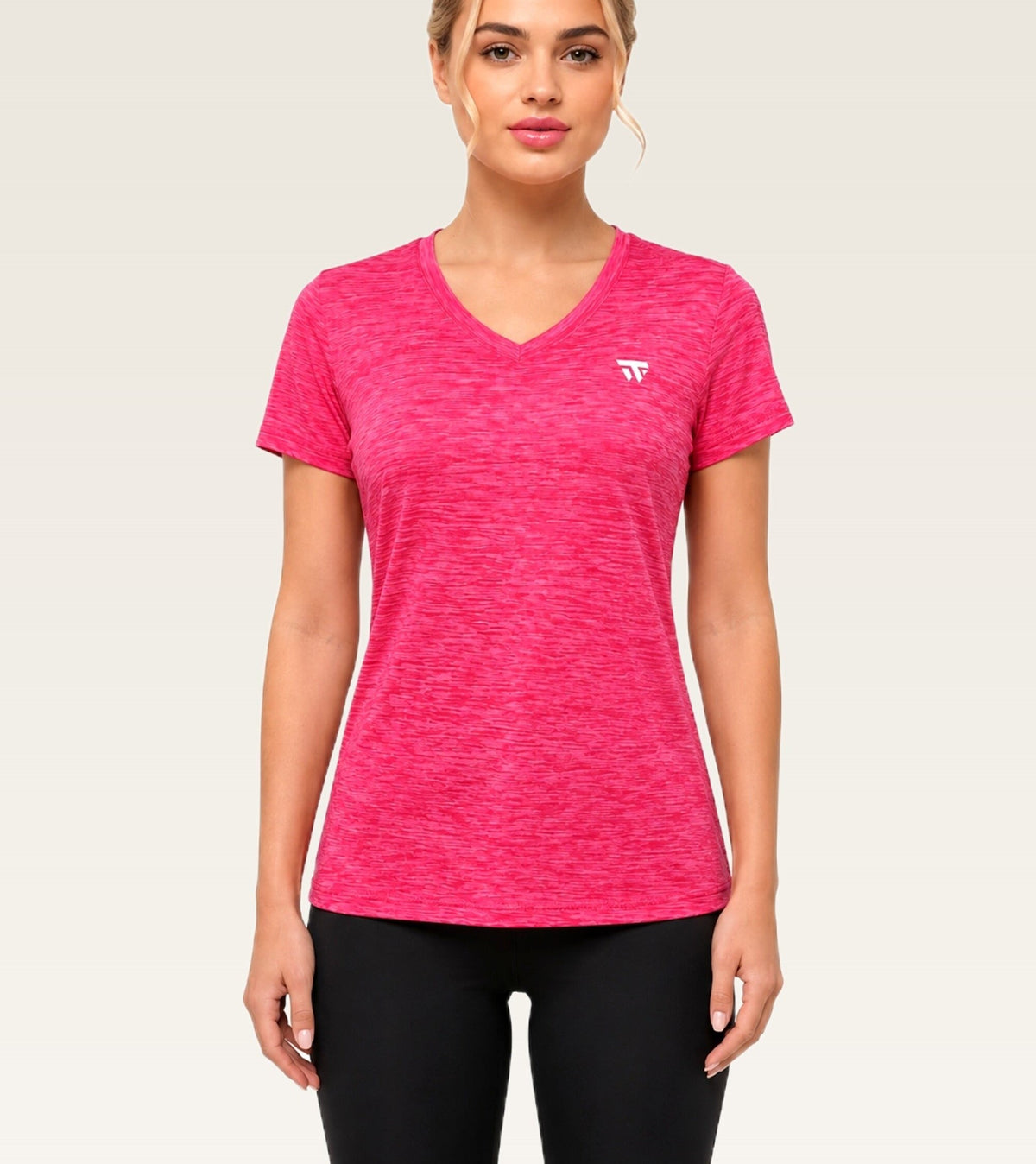 Women's Essential V-Neck Tee - (Lycra Shirts) Pink Melange