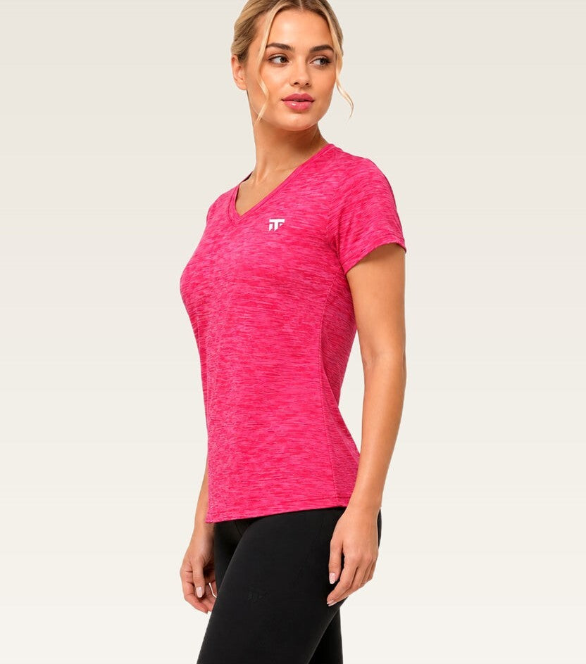Women's Essential V-Neck Tee - (Lycra Shirts) Pink Melange