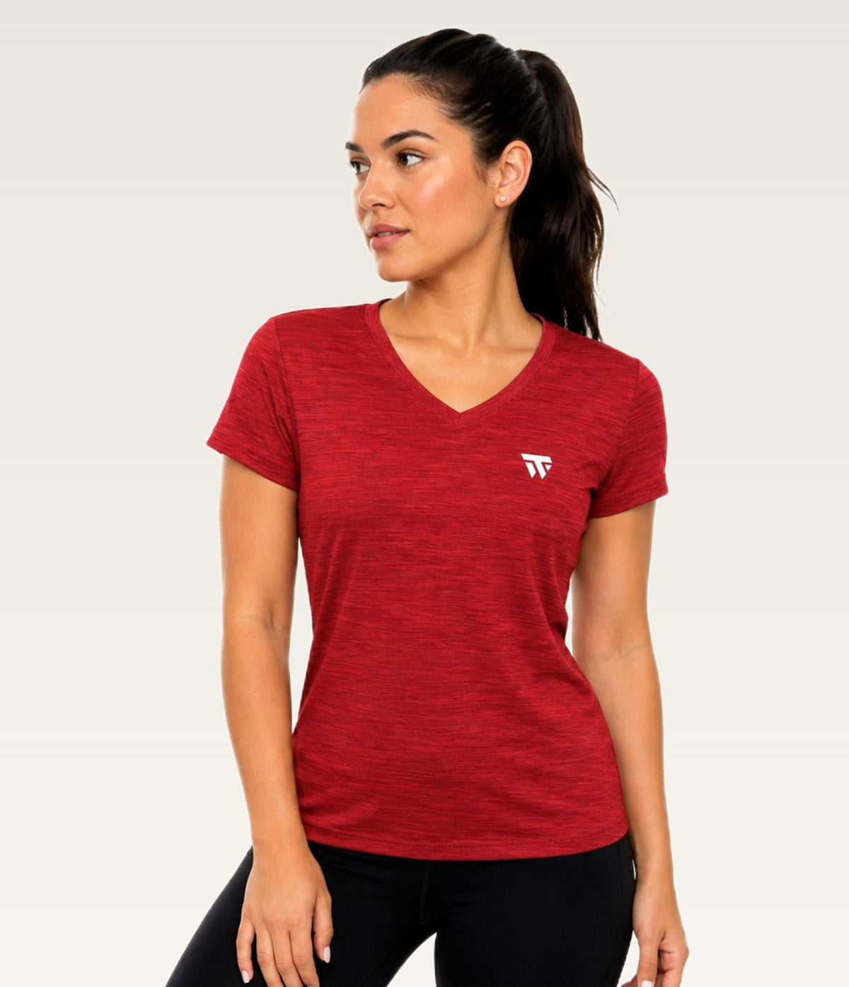 Women's Essential V-Neck Tee - (Lycra Shirts) Red Melange