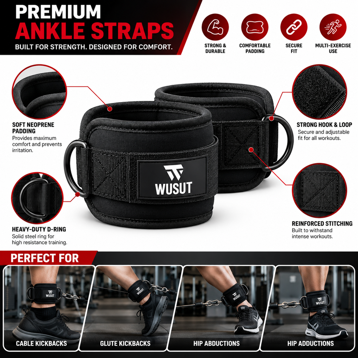 Ankle Straps for Cable Machines - Black