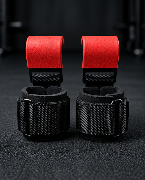 Coated Steel Heavy-Duty Weightlifting Hooks - Red