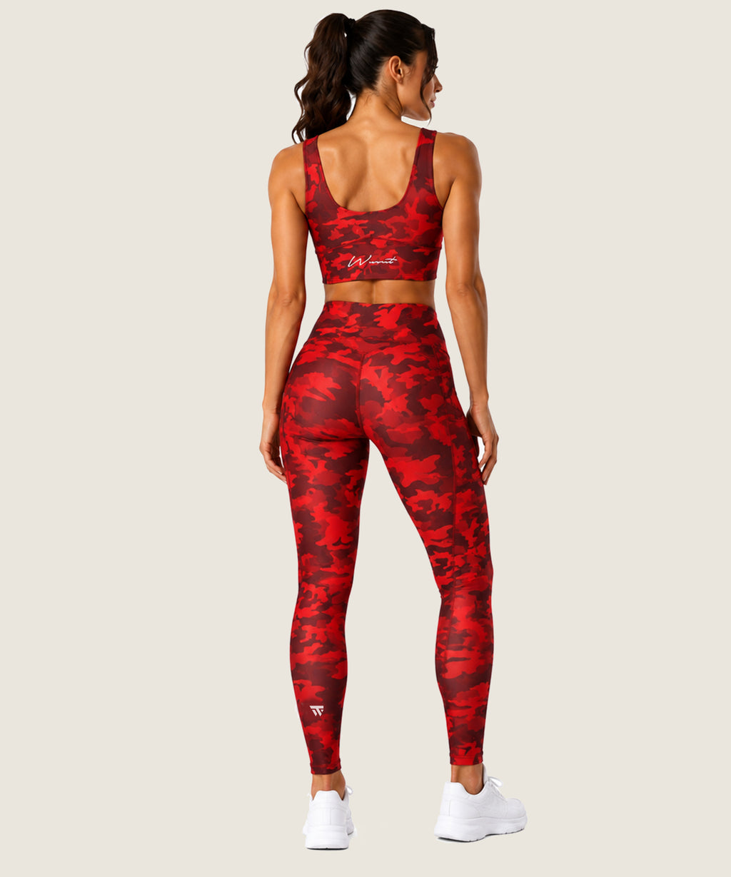 Women's High-Waist Pocket Legging - (Ladies Leggings) Red Camo