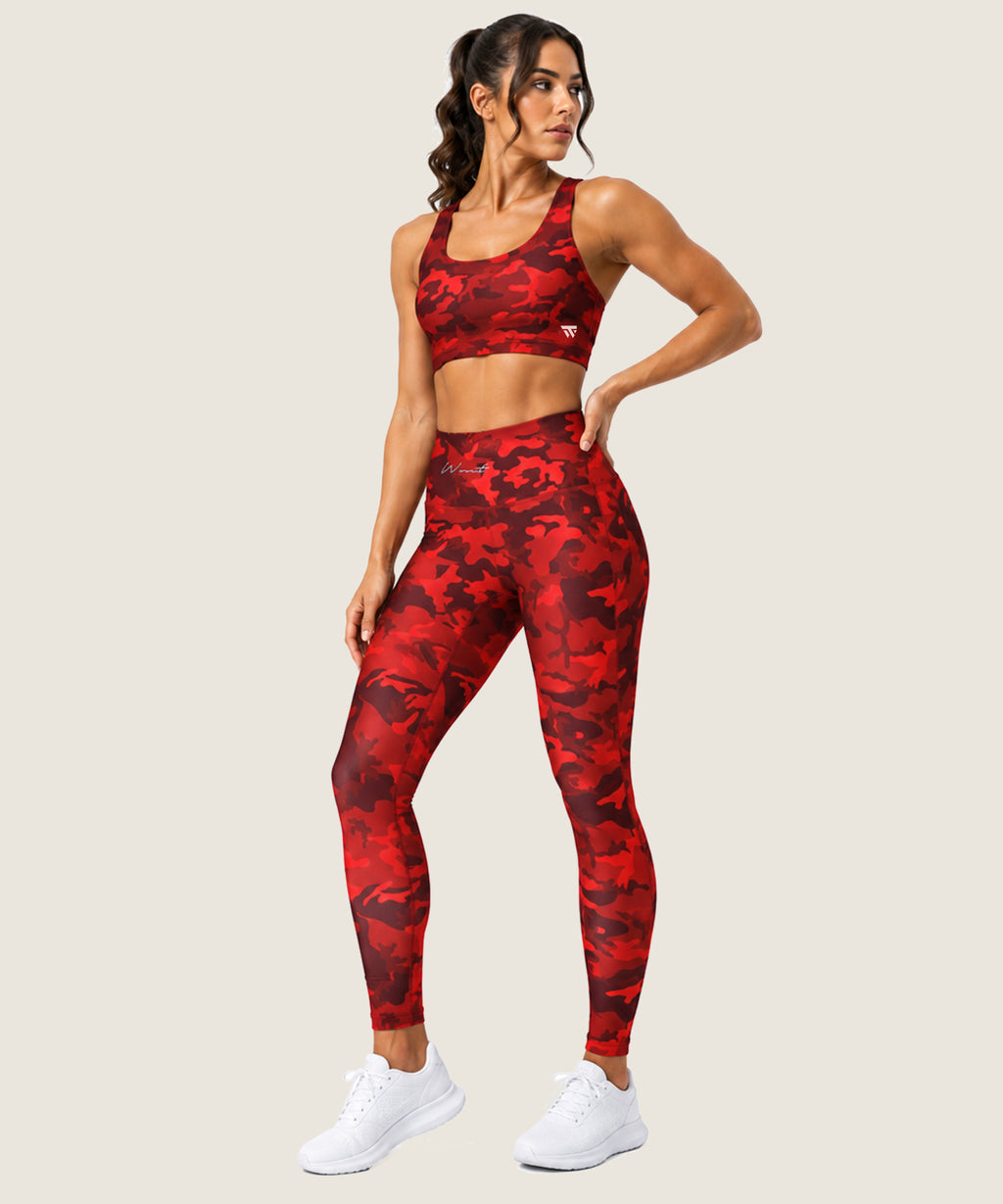Women's High-Waist Pocket Legging - (Ladies Leggings) Red Camo