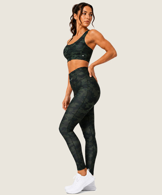 Women's High-Waist Pocket Legging - (Ladies Leggings) Green Camo