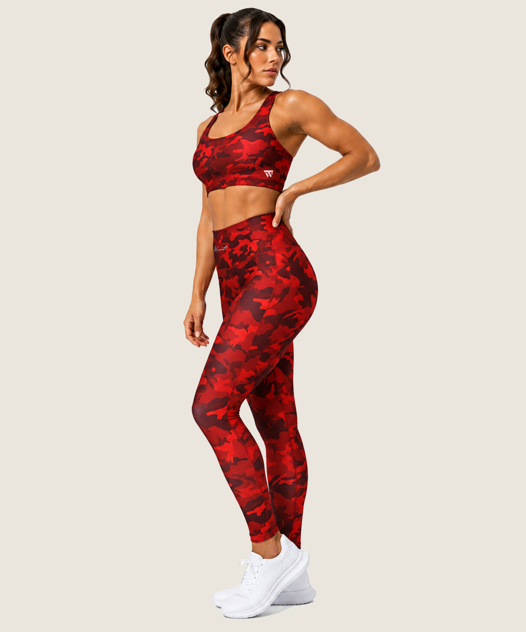 Women's High-Waist Pocket Legging - (Ladies Leggings) Red Camo