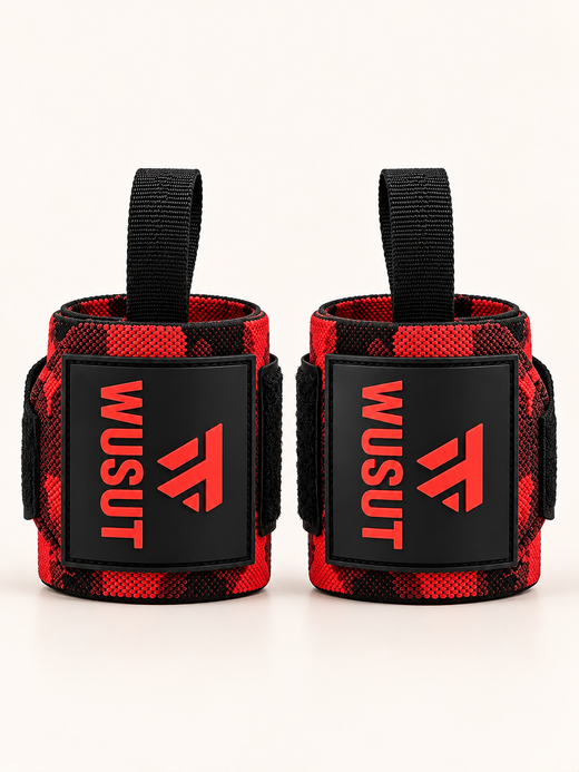Adjustable Weightlifting Wrist Wraps - Camo Red