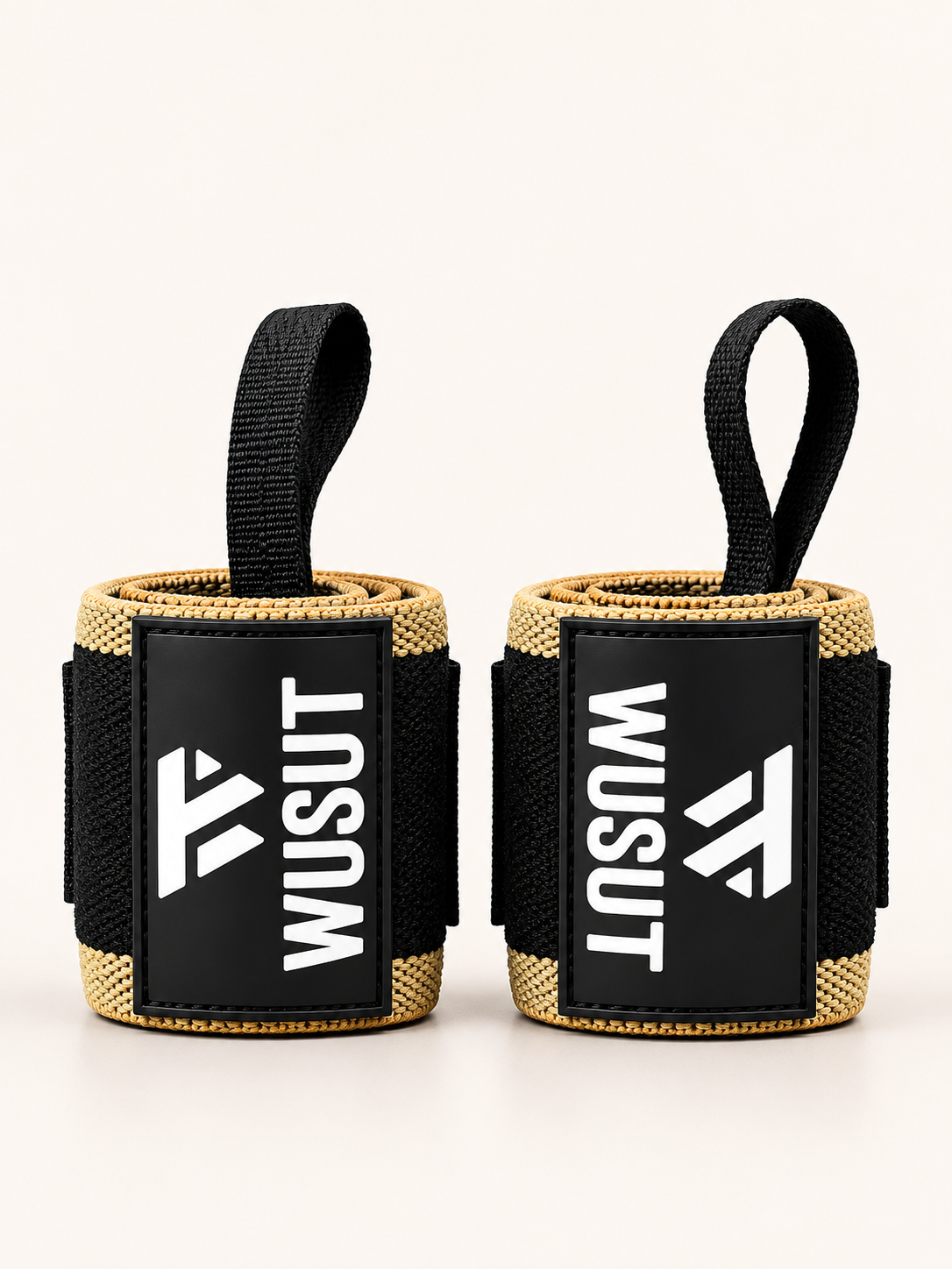 Adjustable Weightlifting Wrist Wraps - Black / Beige