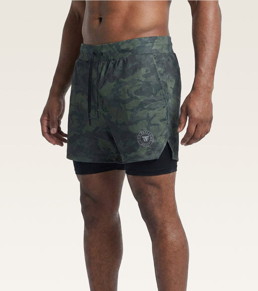 Men's 2-in-1 Training Short - (Compression Short) Green Camo