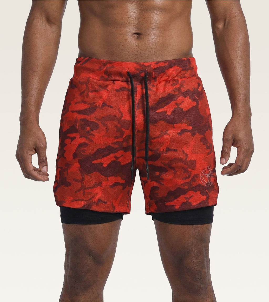 Men's 2-in-1 Camo Training Short - Crimson Camo