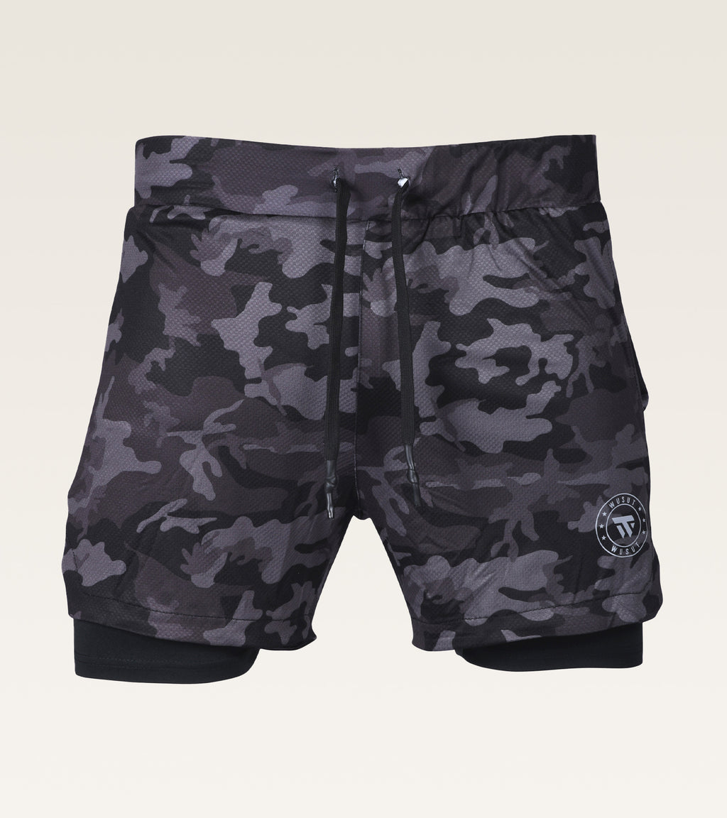 Men's 2-in-1 Camo Training Short - Charcoal Camo