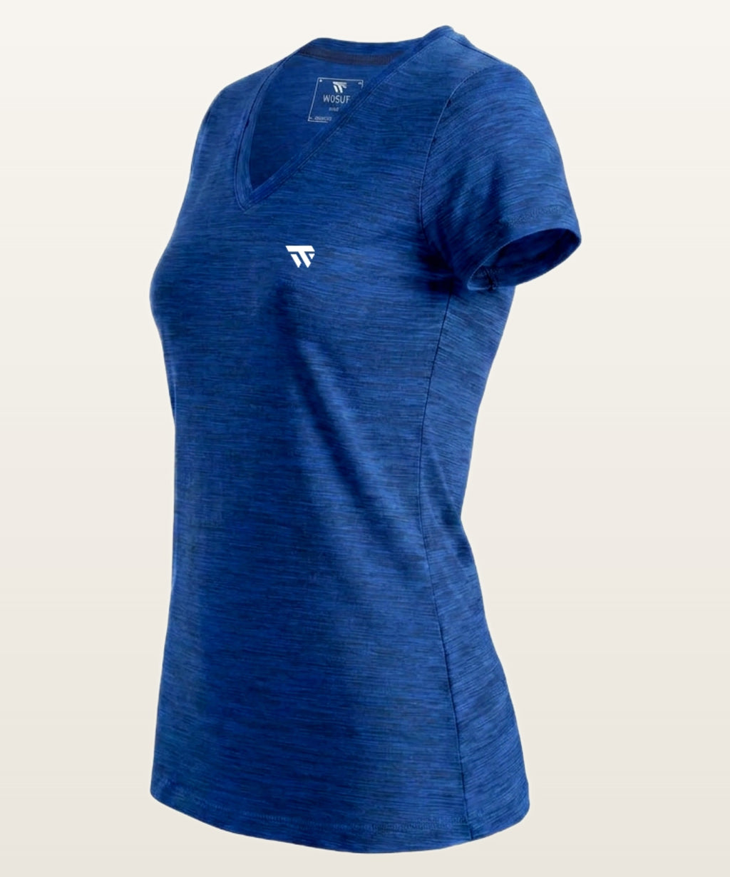 Women's Essential V-Neck Tee - (Lycra Shirts) Navy Melange