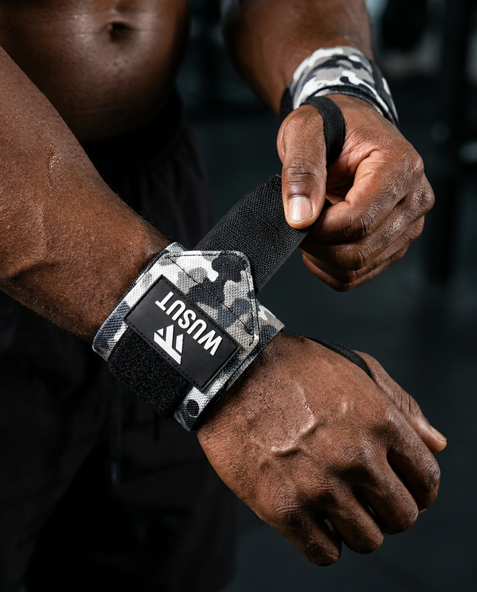 Adjustable Weightlifting Wrist Wraps - Camo White