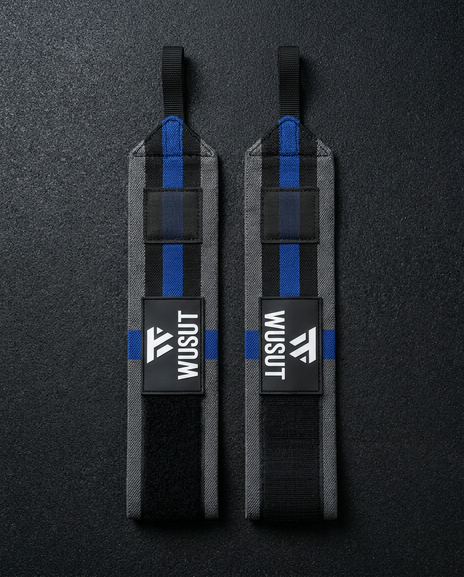 Adjustable Weightlifting Wrist Wraps - Grey / Blue