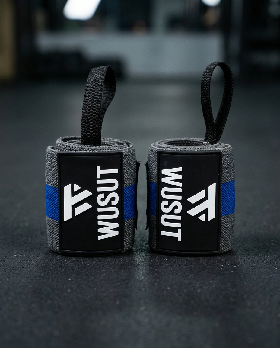 Adjustable Weightlifting Wrist Wraps - Grey / Blue