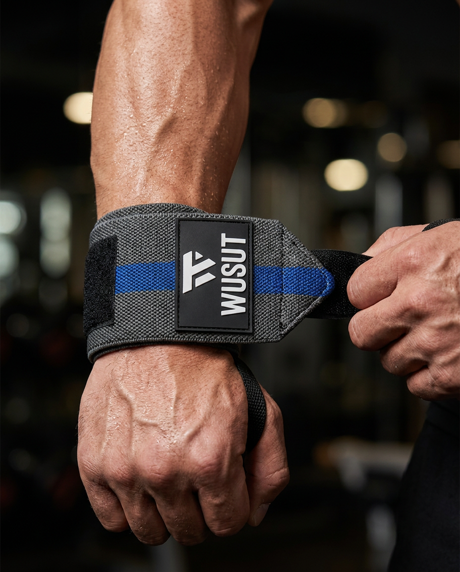Adjustable Weightlifting Wrist Wraps - Grey / Blue