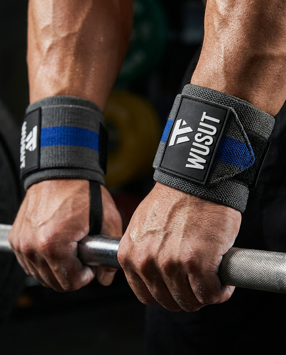 Adjustable Weightlifting Wrist Wraps - Grey / Blue