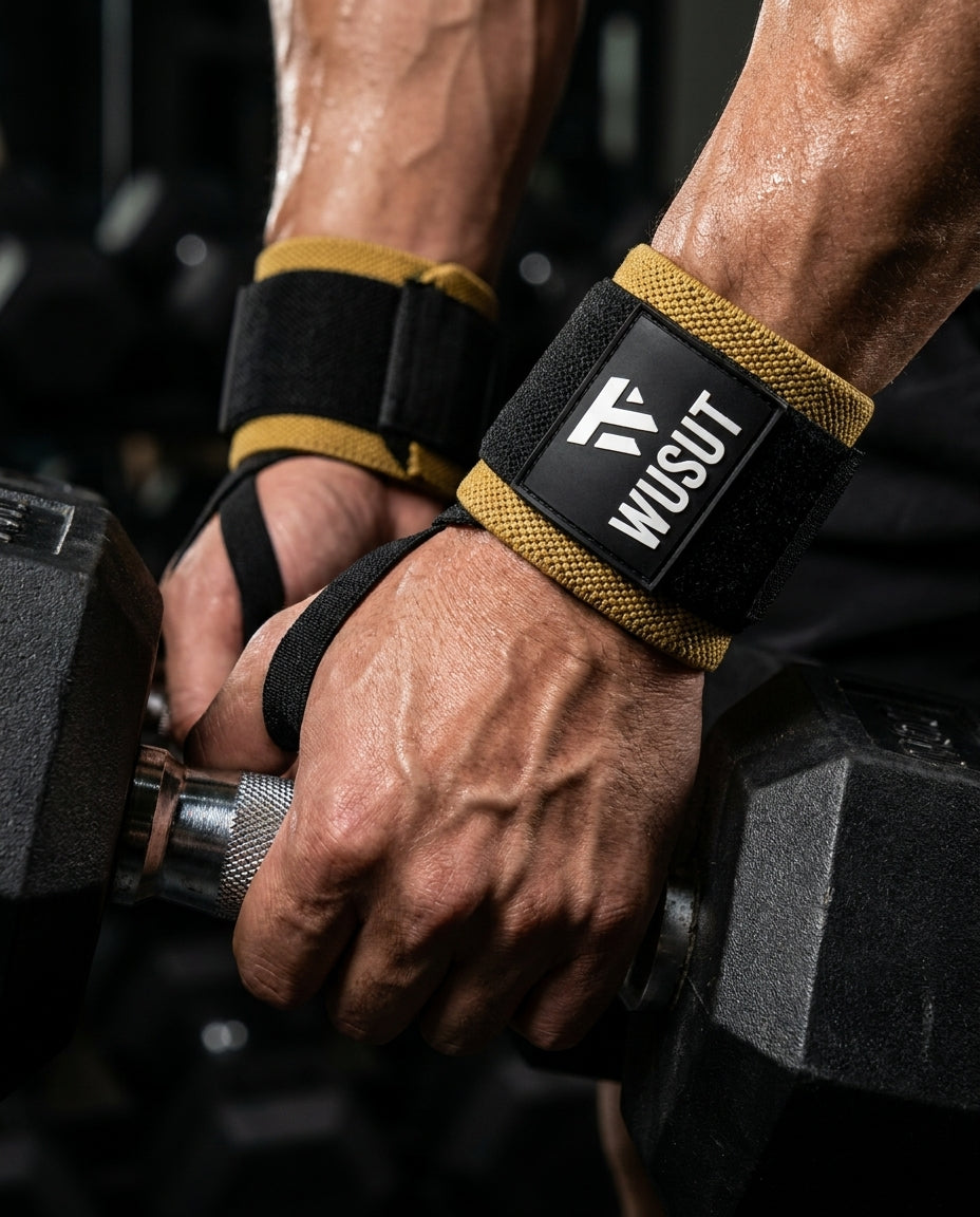 Adjustable Weightlifting Wrist Wraps - Black / Beige