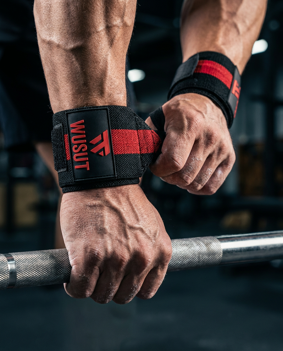 Adjustable Weightlifting Wrist Wraps - Black / Red