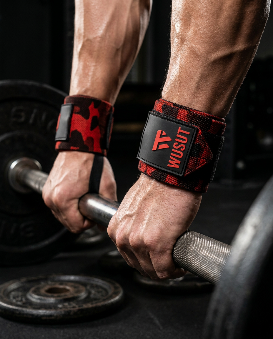 Adjustable Weightlifting Wrist Wraps - Camo Red