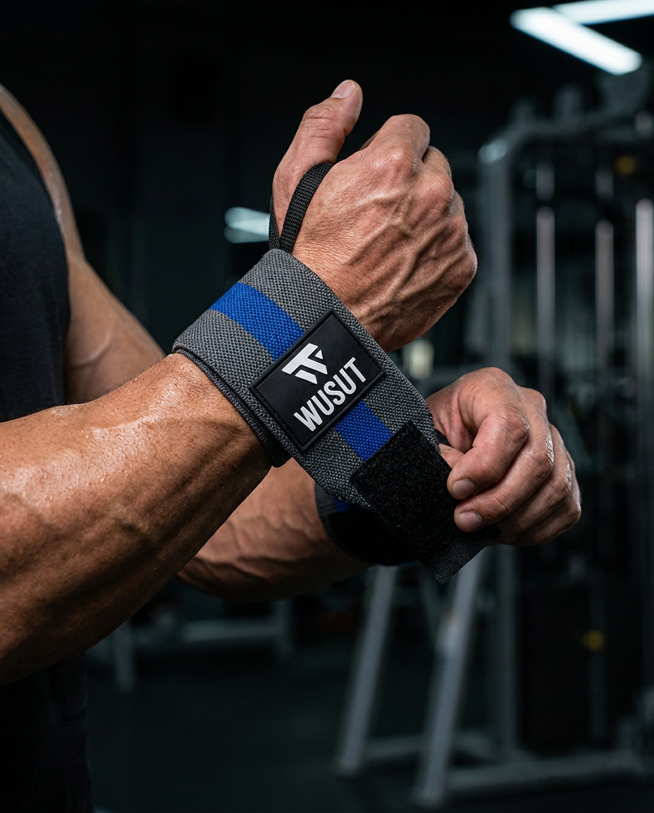 Adjustable Weightlifting Wrist Wraps - Grey / Blue