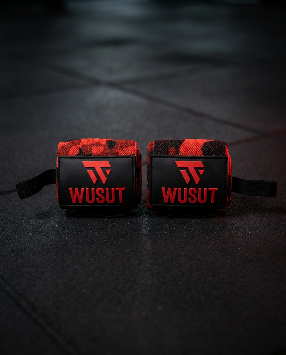Adjustable Weightlifting Wrist Wraps - Camo Red