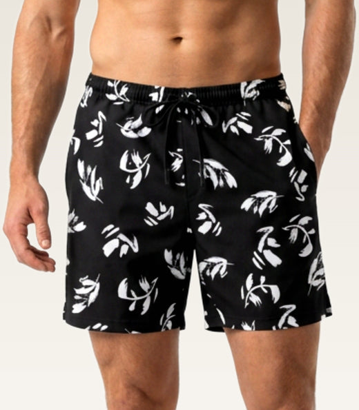 Men's Quick-Dry Swim Short - Black Abstract Brush