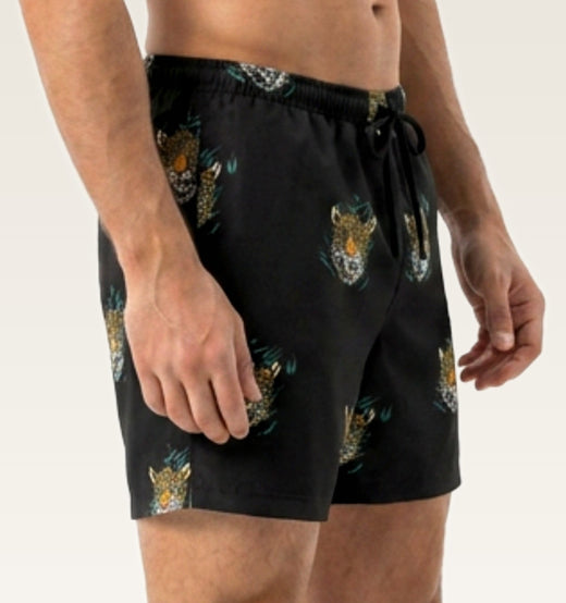 Men's Quick-Dry Swim Short - Black Leopard Tropics